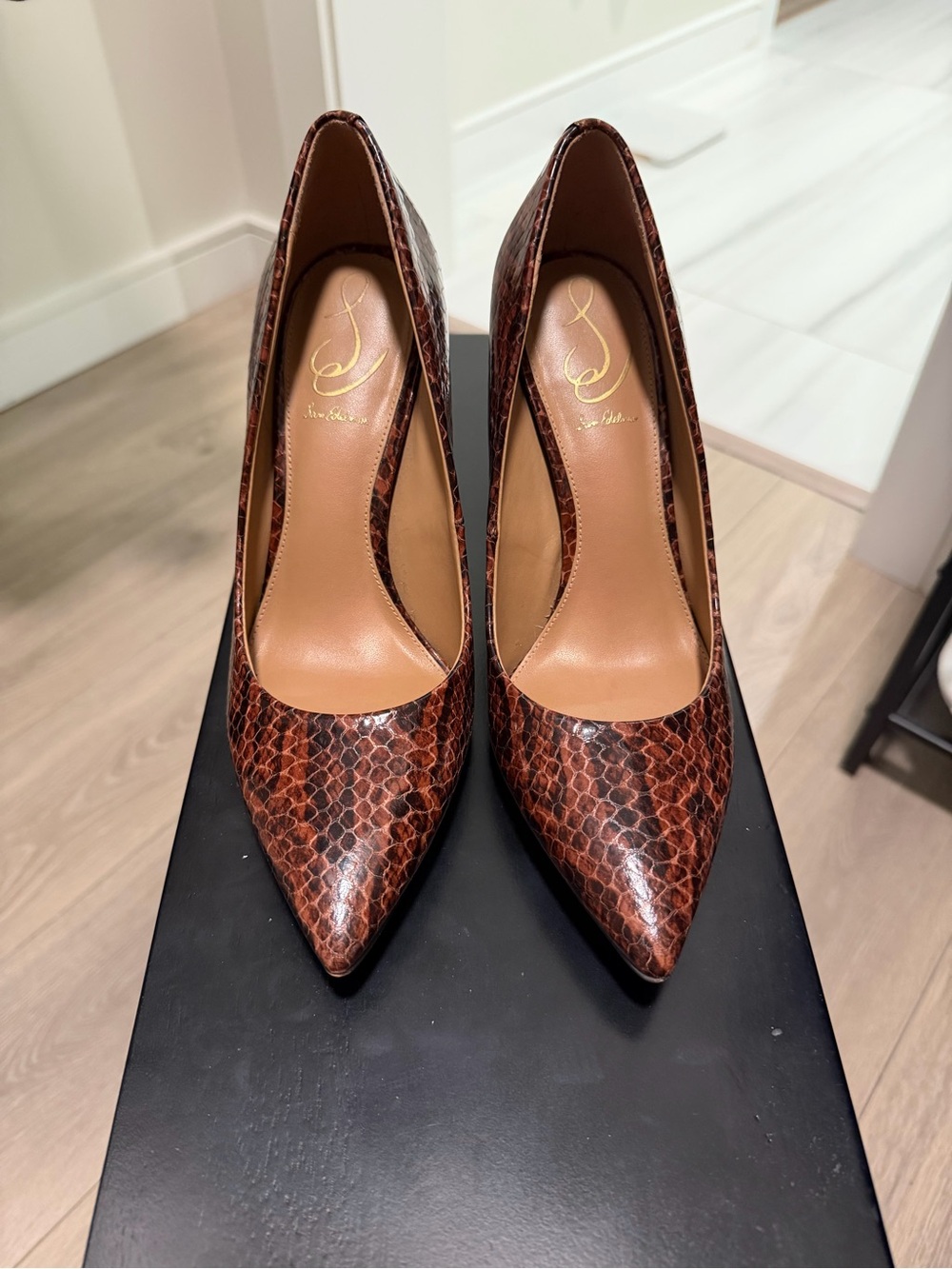 Sam Edelman Brown Snakeskin Pointed-Toe Pumps